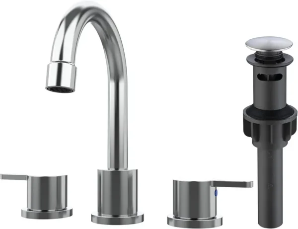 Widespread Bathroom Sink Faucet Chrome 2 Handle 8 Inch 3 Hole 360' Swivel Spout Vanity Sink With Pop Up Drain Assembly-Unable Ship On Weekends, TK And TEMU Only For Pickup