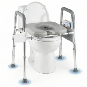 01f1485f-f59b-494d-b105-5f5caa05d30a Adjustable Raised Toilet Seat (25.5"-28" Width X 27"-31" Height), 300LBS Capacity With Armrests & Storage Pouch