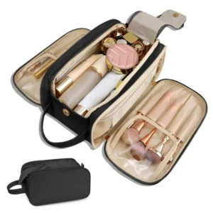 1117a5e1-633b-4ba5-8e4e-81f45f4d1966 Large Capacity Cosmetic Organizer ,Travel Makeup Bag Organizer, Large Capacity Toiletry Bags For Traveling, Flat Open Waterproof PU Leather Cosmetic Bag With Compartments And Handles