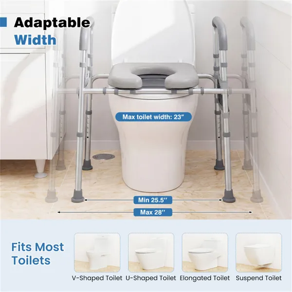 1da5b920-30a2-422a-b7be-3abe89387ad5 Adjustable Raised Toilet Seat (25.5"-28" Width X 27"-31" Height), 300LBS Capacity With Armrests & Storage Pouch