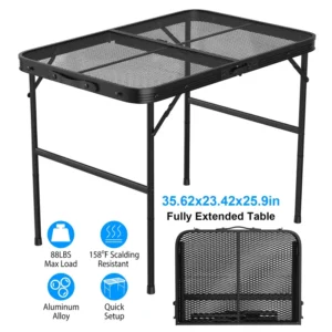 2caf2d96-7768-49b5-b643-8a9d1b5f7f56 1Pc Foldable Camping Table Collapsible Picnic Aluminum Alloy Grill Stand 88LBS Max Load Height Adjustable BBQ Table