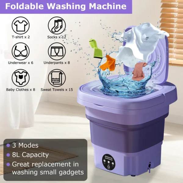 50174f67-4717-40bf-8dd5-b44be78a689c 1Pc Portable Washing Machine Foldable Laundry Machine With Detachable Drain Basket 3 Modes Electric Clothes Washer For Underwear Socks Towels Baby Clothes