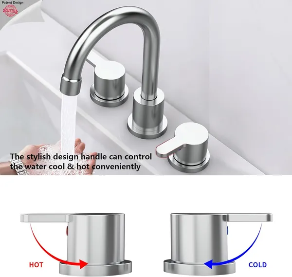 Widespread Bathroom Sink Faucet Chrome 2 Handle 8 Inch 3 Hole 360' Swivel Spout Vanity Sink With Pop Up Drain Assembly-Unable Ship On Weekends, TK And TEMU Only For Pickup