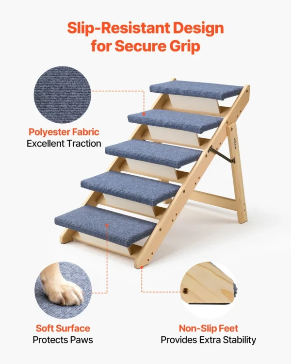 5d57680d-9c5d-4904-af30-4fb809519505 Wood Pet Stairs, 5-Step Dog Stairs For Beds, Sofa & Cars, 150lbs Load Capacity, Floded Flat Design, Stable & Sturdy Cat & Dog Step Ladder For Small Medium Large Older Pet Puppy Essentials