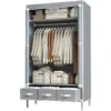 782aeb2d-b57e-4e30-8763-b9ce50b0425a Portable Clothes Closet Rolling Door Wardrobe With Hanging Rack Non-Woven Fabric Storage Organizer With Three Drawer Boxes No-Tool Assembly - 35.4 X 17.7 X 67.0 In Gray