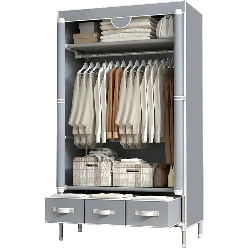 Portable Rolling Clothes Closet with Drawers