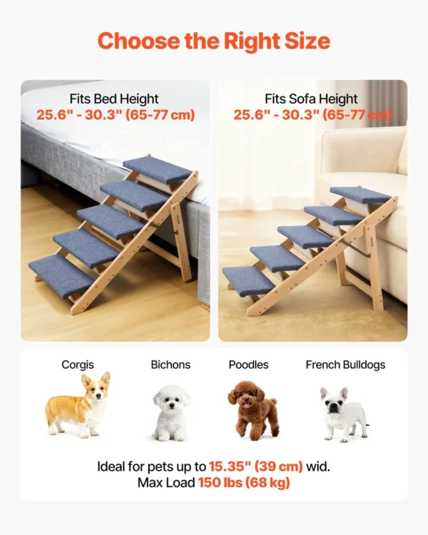 7ce3a596-9041-4c73-b42a-12a683e25588 Wood Pet Stairs, 5-Step Dog Stairs For Beds, Sofa & Cars, 150lbs Load Capacity, Floded Flat Design, Stable & Sturdy Cat & Dog Step Ladder For Small Medium Large Older Pet Puppy Essentials