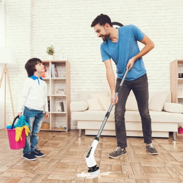 1Pc Electric Spin Scrubber Cordless Rechargeable Telescopic Cleaning Brush 8 Replaceable Heads 2 Speed Adjustable Extension Arm Bathroom Tub Tile Floor