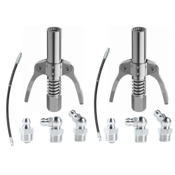 9c11ea17-d541-4988-ba40-6ac10ffebd00 Grease Gun Coupler Double Handle High Pressure Quick Release Lock Nozzles With Hose