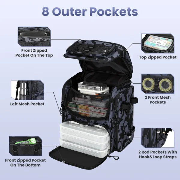 9fdaf2cd-451e-4777-ac43-3b4e5d7e5193 42L 11Gal Fishing Backpack Large Capacity Fishing Tackle Storage Bag With Rod Holders 16 Pocket Water-Resistant With Divider Adjustable Padded Straps For Fishing Gear Outdoor Camping Hiking