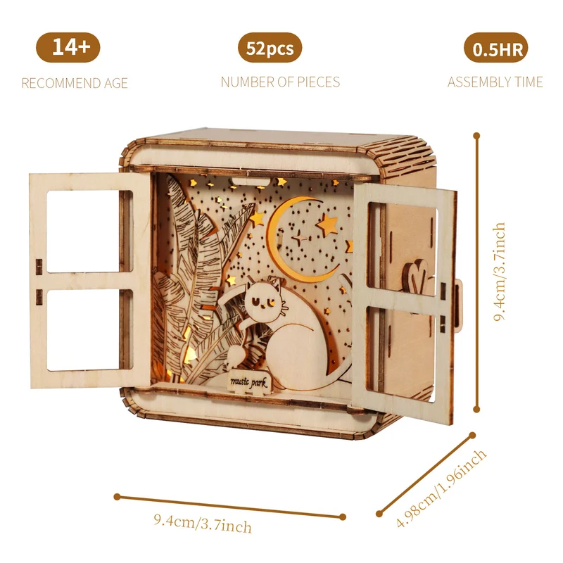 Sales Are Prohibited On The TEMU And SHEIN -MUSIC PARK 3D Wooden Puzzles Cat Model Kit Night Lights Desk Decorations Birthday Christmas Gifts For Women Age14
