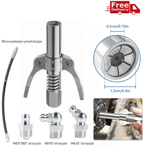 d58de474-bff9-418f-87bd-dbcf1be2ffe0 Grease Gun Coupler Double Handle High Pressure Quick Release Lock Nozzles With Hose