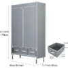ee808b15-31ee-4548-9a9c-81eb568f6f2e Portable Clothes Closet Rolling Door Wardrobe With Hanging Rack Non-Woven Fabric Storage Organizer With Three Drawer Boxes No-Tool Assembly - 35.4 X 17.7 X 67.0 In Gray