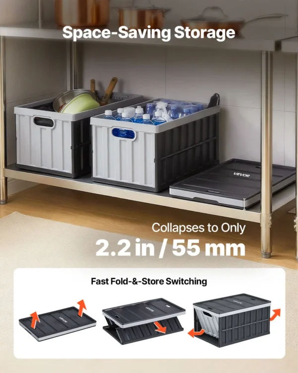 Plastic Collapsible Storage Bins With Lids, 65L 3 Packs, Stackable Folding Storage Crates With Handles, Holds 84 Lbs Per Bin, Heavy Duty Containers, Space-Saving Baskets, For Home Organizing