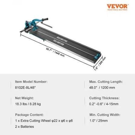 Manual Tile Cutter, 48 Inch, Porcelain Ceramic Tile Cutter With Tungsten Carbide Cutting Wheel, Infrared Positioning, Anti-Skid Feet, Double Rails For Professional Installers Or Beginners
