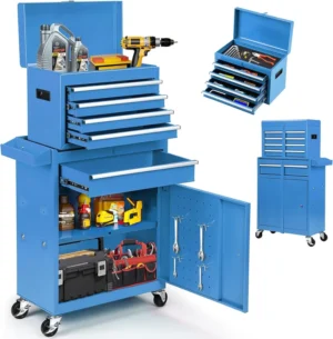 5-Drawer Rolling Tool Chest – 2-in-1 Lockable Tool Box with Wheels, Detachable Top and Sliding Drawers – Blue5-Drawer Rolling Tool Chest – 2-in-1 Lockable Tool Box with Wheels, Detachable Top and Sliding Drawers – Blue