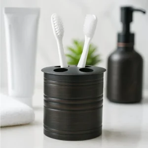 b2d01118-74b4-4f3a-9e3b-7576728e5198 Stainless Steel Toothbrush Holder – Compact Multi-Slot Bathroom Organizer for Toothbrushes, Razors & Makeup Accessories, Oil Rubbed Bronze Finish